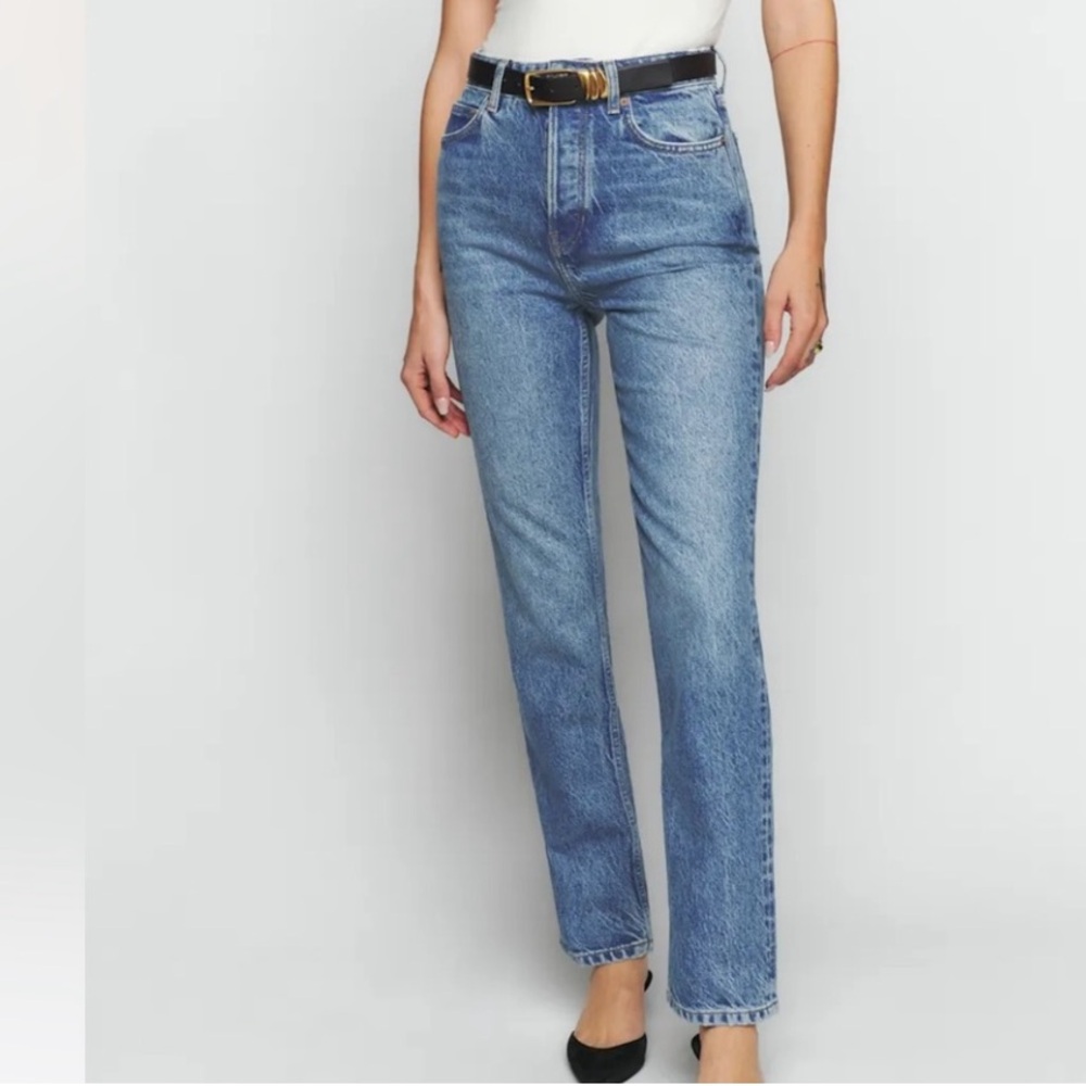 Reformation High-Rise Straight Jeans in Medium Blue